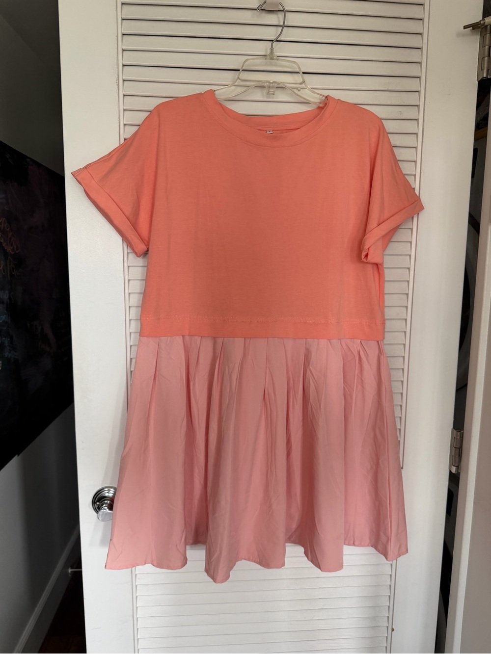 Two-Tone Coral and Blush Tiered Casual Dress